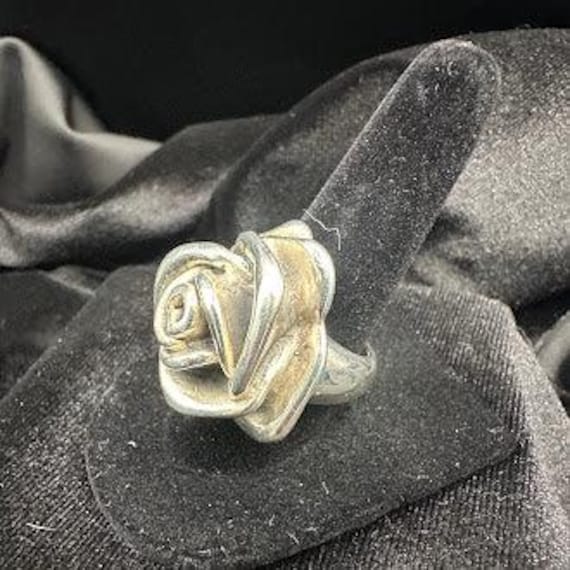 Silver Tone Rose Statement Ring - image 3