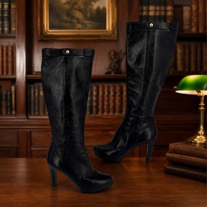 Fendi Black Leather Platform Knee High Boots Side Zip Size 39.5