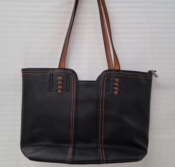 Montana West Black Faux Leather Tote Handbag with Brown Accents View 6