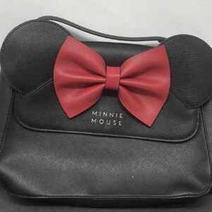 Disney Loungefly Minnie Mouse Black Crossbody Handbag with Red Bow