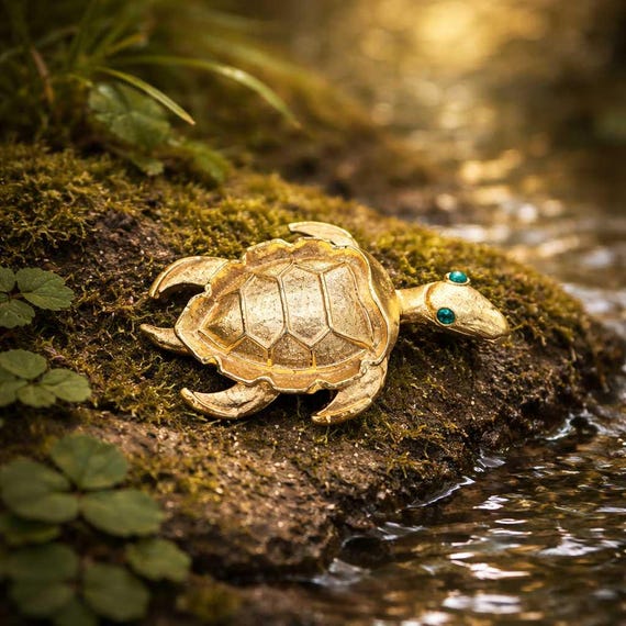 Gold Tone Turtle Brooch by Tradition