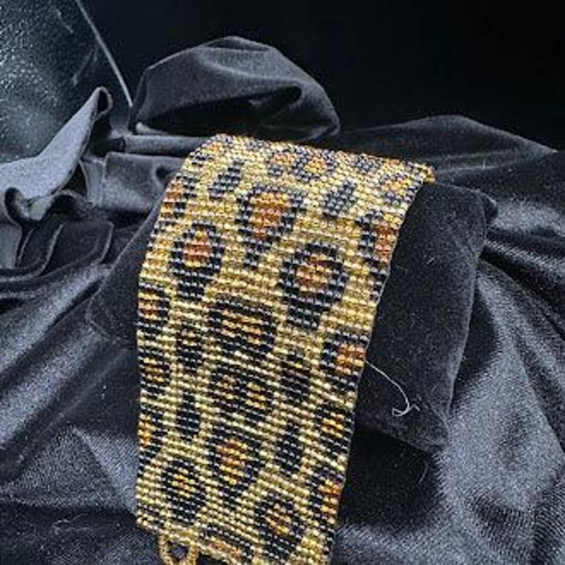 Leopard Pattern Beaded Statement Cuff Bracelet