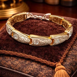Brighton Collectibles Two Tone Scroll Link Bracelet Gold Silver Tone Crystal Accent Bracelet