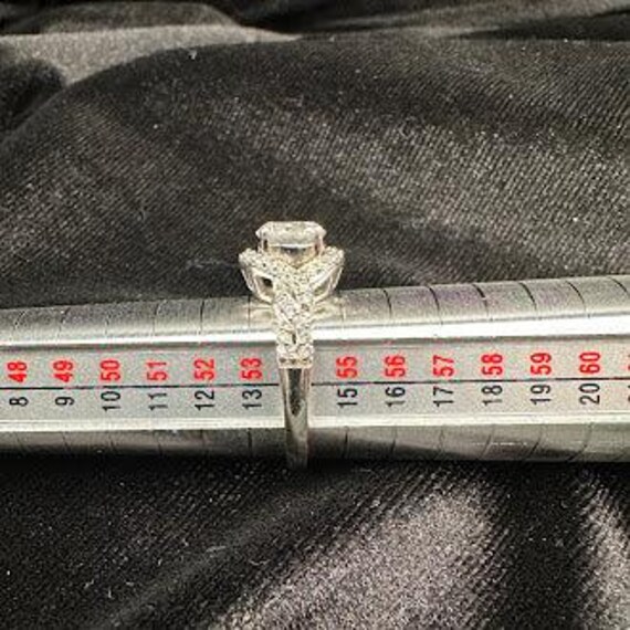 Silver Tone Crystal Solitaire Ring with Twisted P… - image 3