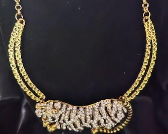 vintage collier tigre signé Amrita Singh, émail doré et collier tendance couture avec strass