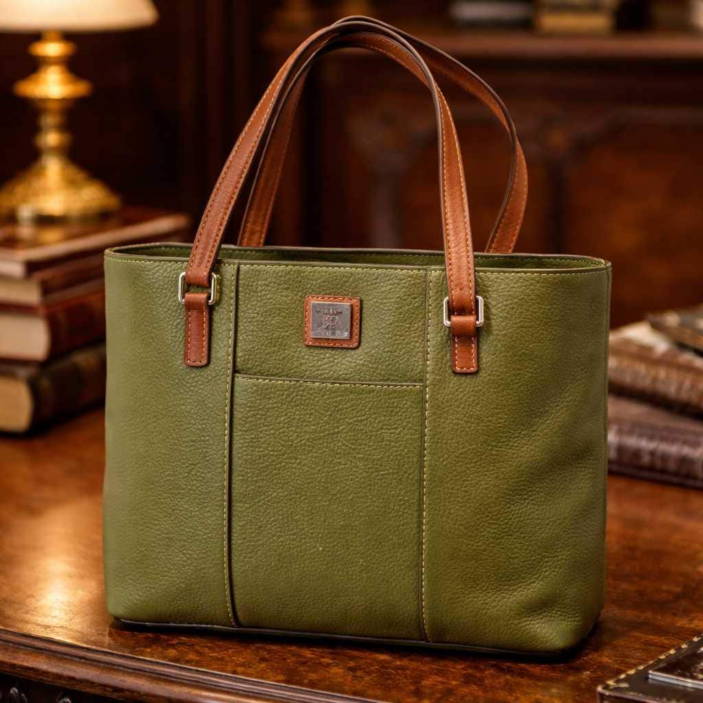 Dooney and Bourke Lexington Green Pebble Grain Leather Tote Brown