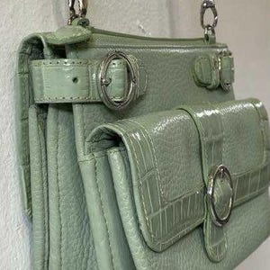 Brighton Mint Green Croc Embossed Leather Mini Organizer Crossbody Bag Y2K Belted