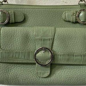 Brighton Mint Green Croc Embossed Leather Mini Organizer Crossbody Bag Y2K Belted