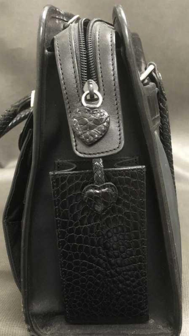 Brighton Black Croc Embossed Leather Briefcase Laptop Bag & Organizer Crossbody Set