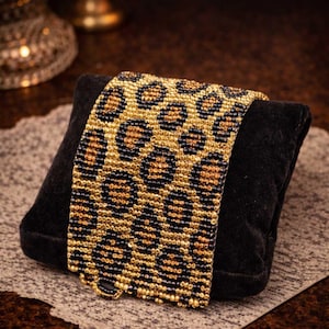 Leopard Pattern Beaded Statement Cuff Bracelet