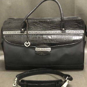 Brighton Black Croc Embossed Leather Briefcase Laptop Bag & Organizer Crossbody Set