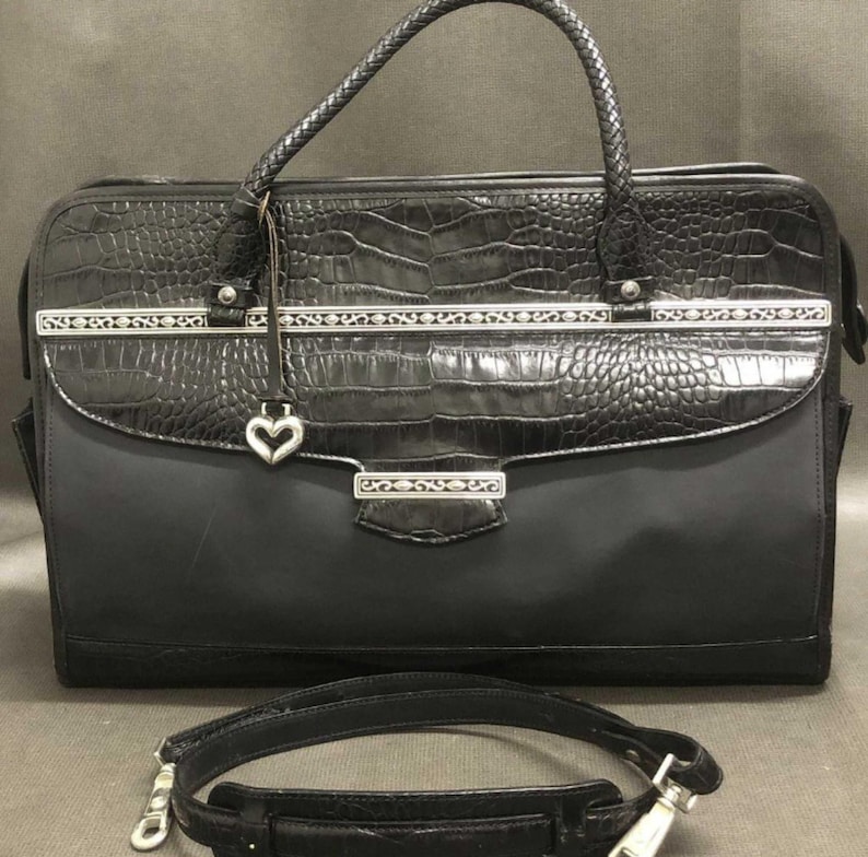 Brighton Black Croc Embossed Leather Briefcase Laptop Bag & Organizer Crossbody Set