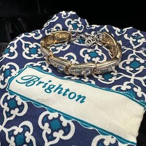 Brighton Collectibles Two Tone Scroll Link Bracelet Gold Silver Tone Crystal Accent Bracelet