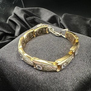 Brighton Collectibles Two Tone Scroll Link Bracelet Gold Silver Tone Crystal Accent Bracelet