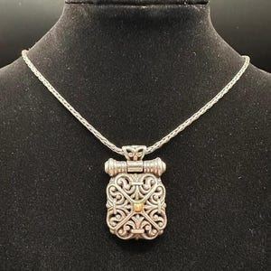 Brighton Silver Tone Foxtail Chain Pendant Necklace Ornate Square Scroll Design Signed 19g