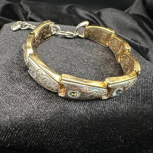 Brighton Collectibles Two Tone Scroll Link Bracelet Gold Silver Tone Crystal Accent Bracelet