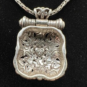 Brighton Silver Tone Foxtail Chain Pendant Necklace Ornate Square Scroll Design Signed 19g