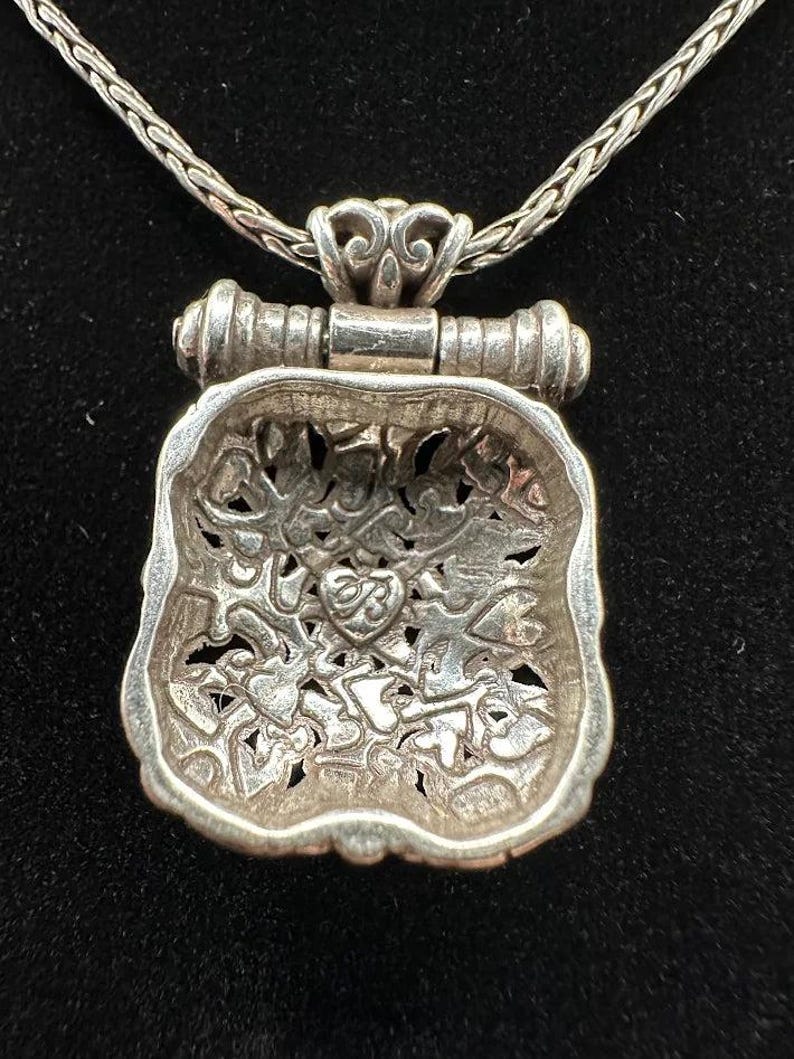 Brighton Silver Tone Foxtail Chain Pendant Necklace Ornate Square Scroll Design Signed 19g
