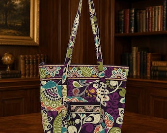Vera Bradley Purple Green Floral Quilted Fabric Tote Bag | Colorful Shoulder Purse