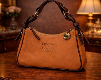 Retired Dooney and Bourke 1975 Anniversary East West Hobo Shoulder Bag Tan Leather DB Handbag