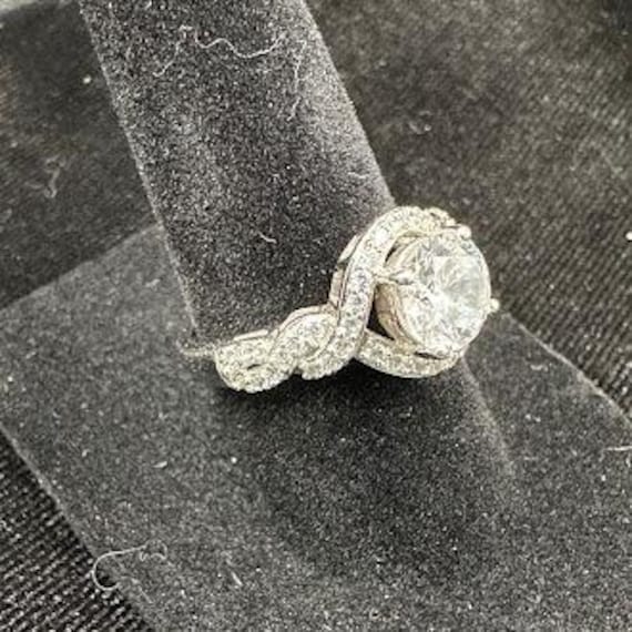 Silver Tone Crystal Solitaire Ring with Twisted P… - image 2