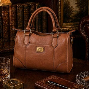 Frye & Co. Brown Faux Leather Satchel Handbag – Classic Structured Shoulder Bag Everyday Carry