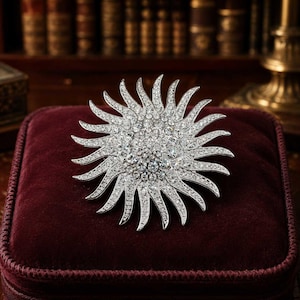 Camrose & Kross Crystal Sunburst Brooch with Box, Jacqueline Kennedy Collection Statement Pin