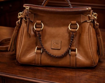 Dooney & Bourke Florentine Leather Satchel Brown Tassel Bag Crossbody Strap