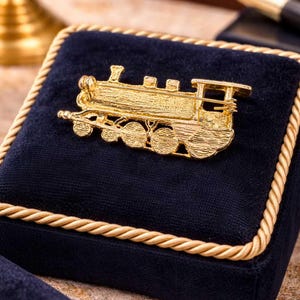Vintage Steam Locomotive Brooch Gold Tone Train Engine Pin Railroad Enthusiast Jewelry