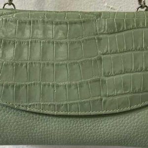 Brighton Mint Green Croc Embossed Leather Mini Organizer Crossbody Bag Y2K Belted