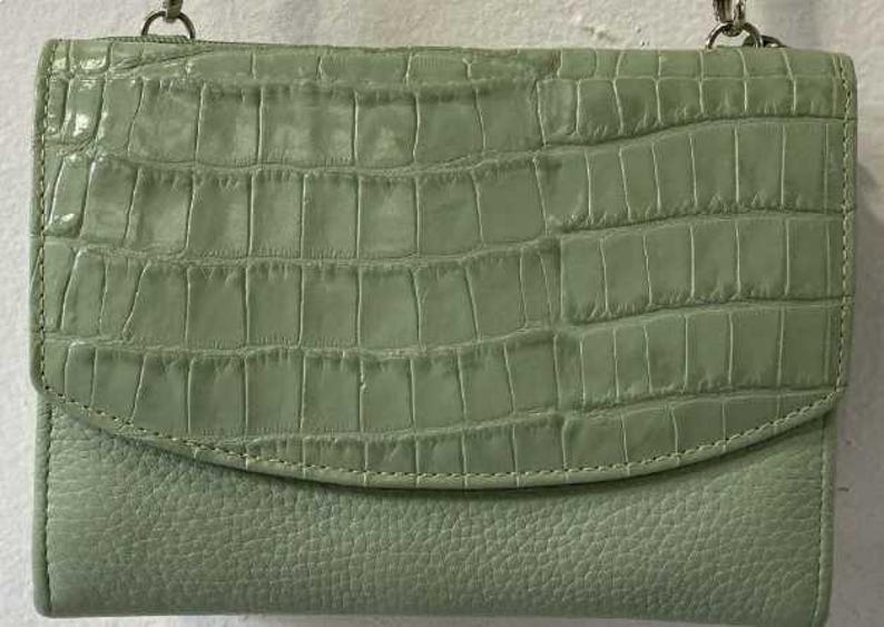 Brighton Mint Green Croc Embossed Leather Mini Organizer Crossbody Bag Y2K Belted
