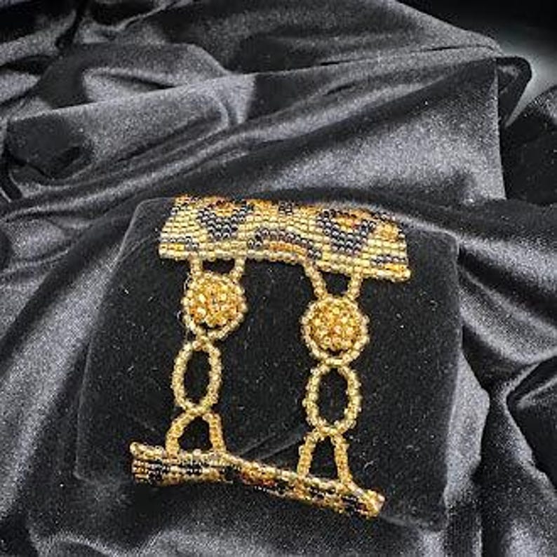 Leopard Pattern Beaded Statement Cuff Bracelet