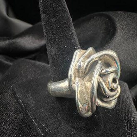 Silver Tone Rose Statement Ring - image 4