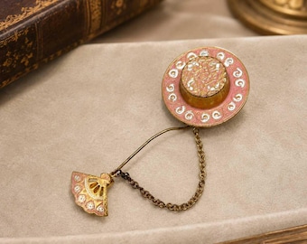 Gold Tone and Enamel Painted Vintage Hat and Fan Stick Pin