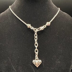 Brighton Silver Tone Foxtail Chain Pendant Necklace Ornate Square Scroll Design Signed 19g