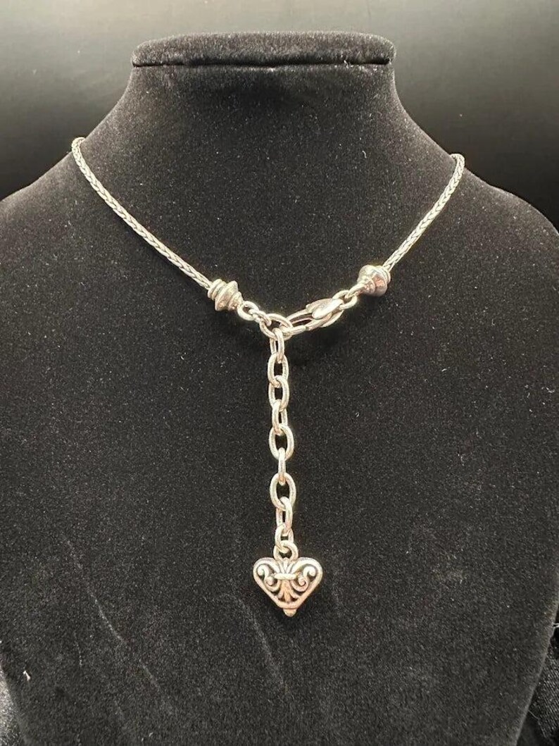 Brighton Silver Tone Foxtail Chain Pendant Necklace Ornate Square Scroll Design Signed 19g