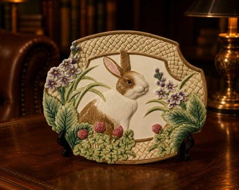 Fitz and Floyd Essentials Botanical Bunny Canape Plate | Rabbit Garden Serving Dish