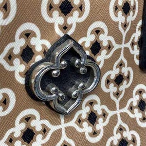 Brighton Brown Patterned Coated Canvas Top Zip Tote Bag with Black Braided Straps