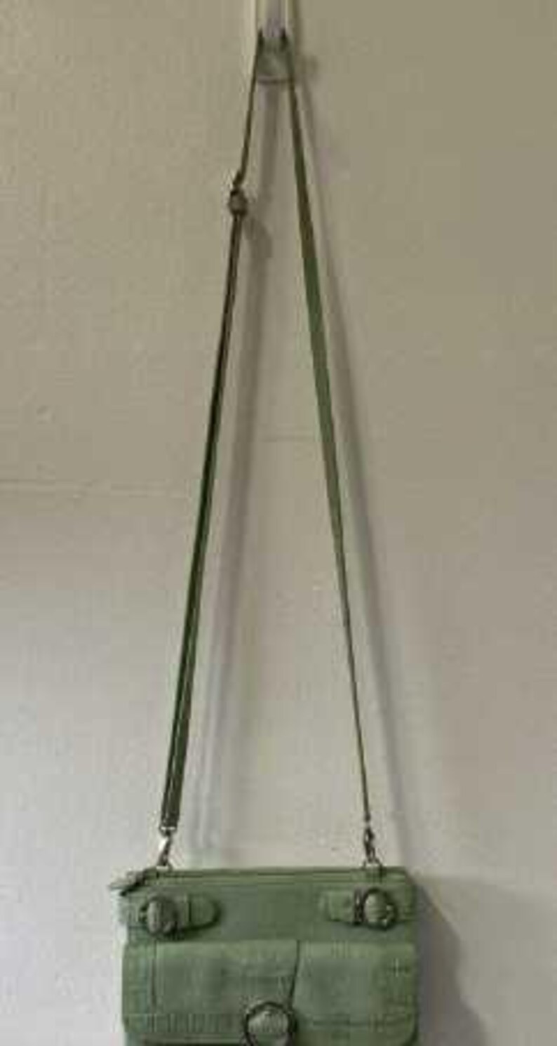 Brighton Mint Green Croc Embossed Leather Mini Organizer Crossbody Bag Y2K Belted
