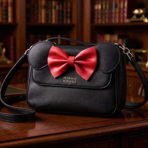 Disney Loungefly Minnie Mouse Black Crossbody Handbag with Red Bow