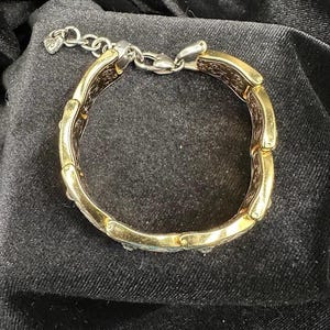 Brighton Collectibles Two Tone Scroll Link Bracelet Gold Silver Tone Crystal Accent Bracelet