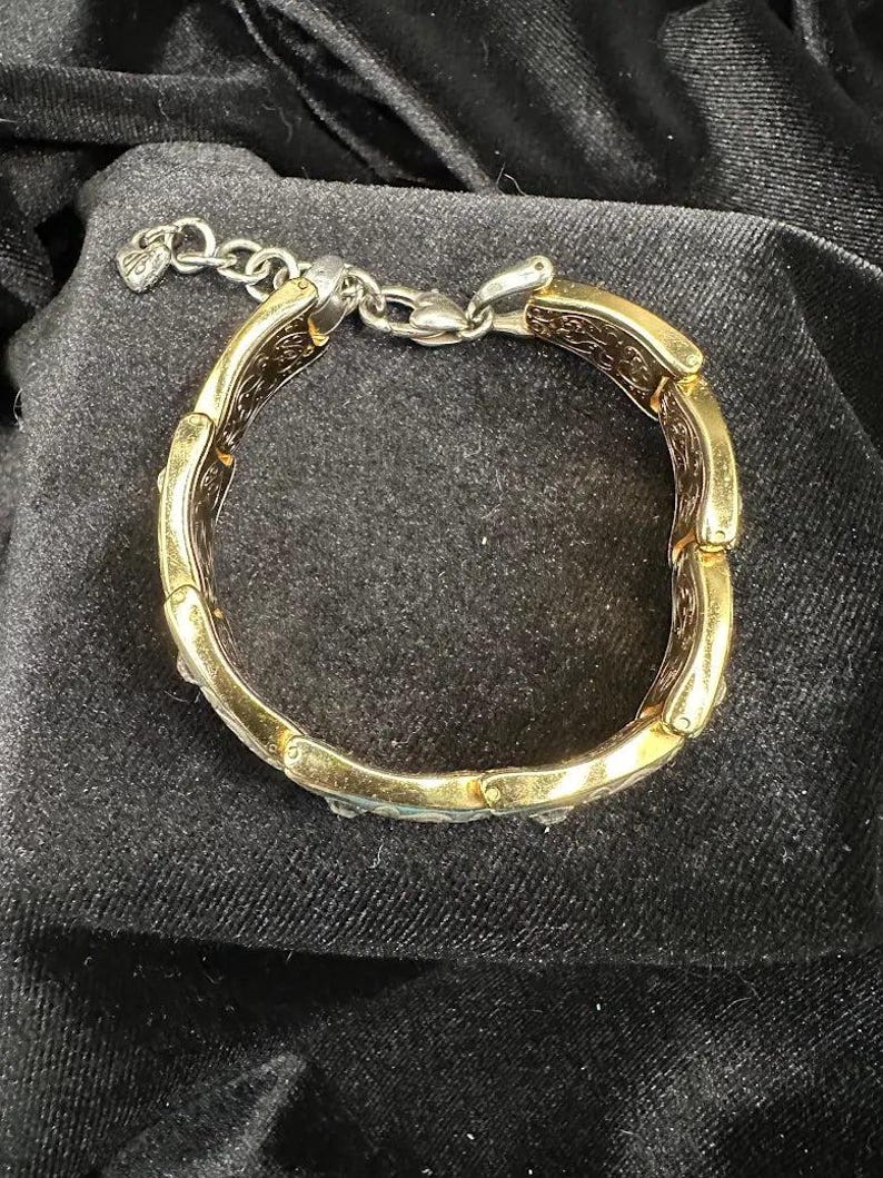Brighton Collectibles Two Tone Scroll Link Bracelet Gold Silver Tone Crystal Accent Bracelet