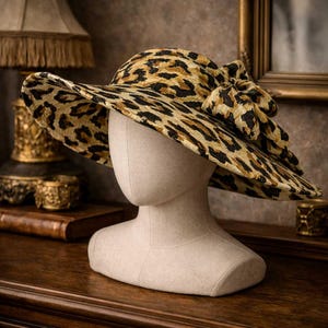 Vintage Sonni of San Francisco Black Leopard Trim Wool Women\'s Hat Vintage Sonni of San Francisco Wide-brim Fascinator Hat Wool  main image 4