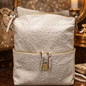 Dooney & Bourke Ostrich-Embossed Leather Crossbody Bag White Zip-Front Utility Style