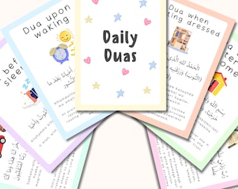 30 tarjetas didácticas imprimibles con súplicas diarias islámicas / Tarjetas de oración para niños musulmanes / Aprendizaje de la oración / Educación infantil / Descarga digital