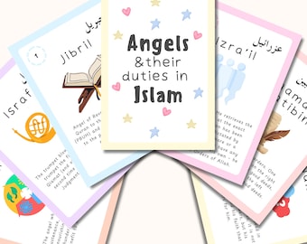 Tarjetas didácticas imprimibles sobre ángeles en el Islam / Aprende sobre los ángeles y sus funciones para niños / Tarjetas educativas islámicas / Recurso de aprendizaje para niños musulmanes