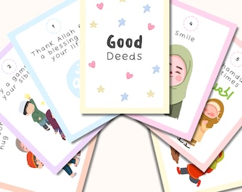 Tarjetas didácticas islámicas para niños sobre buenas acciones / Tarjetas de actividades para niños musulmanes / Juego de aprendizaje de Ramadán / Regalo de Eid / Descarga digital imprimible