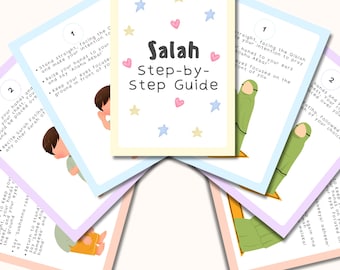 Guía paso a paso para niños sobre la oración / Tarjetas didácticas de oración para niños y niñas / Aprendizaje del Namaz islámico / Recurso educativo para niños musulmanes / Imprimible