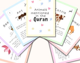 Animals in the Quran Flashcards for Kids | Islamic Learning Cards | Muslim Children Educational Resource | Arabic English Learning