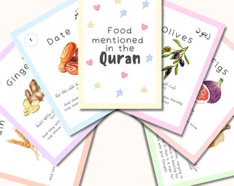 Food in the Quran Flashcards for Kids | Islamic Learning | Sunnah Food | Muslim Children Educational Resource | Arabic Homeschool